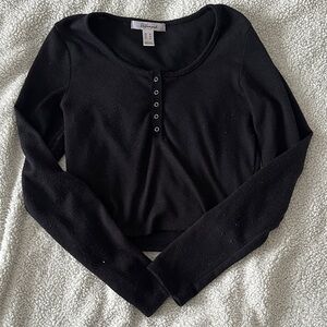 Wild Fable Black Buttoned Crop Top